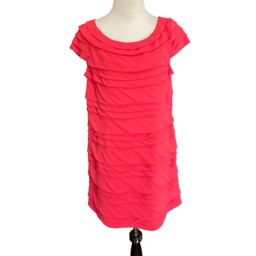French Connection Womens Sheath Dress Pink Mini Boat Neck Cap Sleeve Ruffle 10